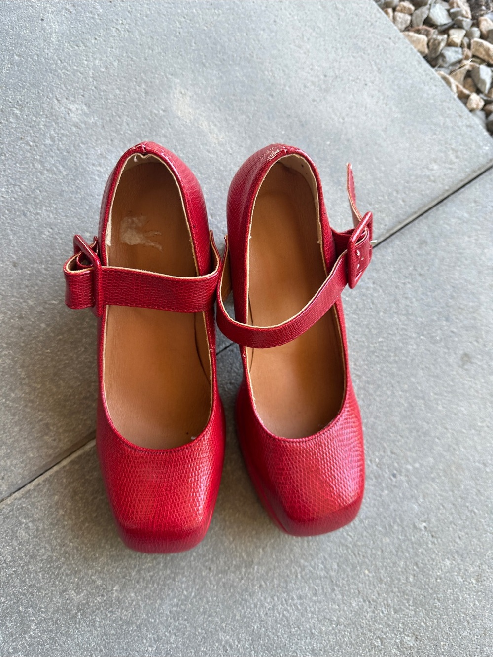 Women's Red Platform Mary Jane Block Heels - Picture 3 of 5